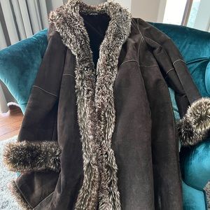 Suede and faux fur coat
